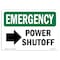 Signmission OSHA EMERGENCY, 5" Height, 7" Width, Decal, 7" W, 5" H, Landscape, Power Shutoff (Right Arrow) OS-EM-D-57-L-10409 - alternate 1